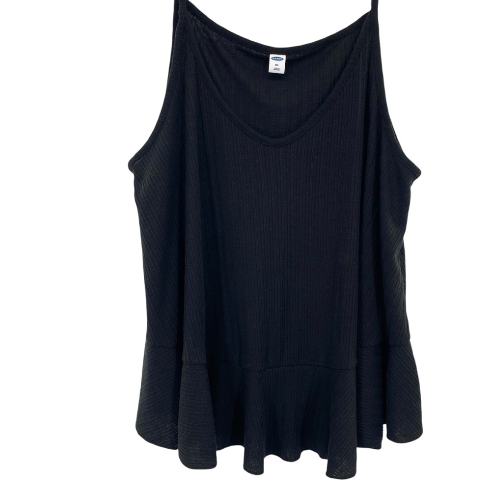 Old Navy Women’s Linen Blend Black Ribbed Ruffle Tank Top - Picture 2 of 7